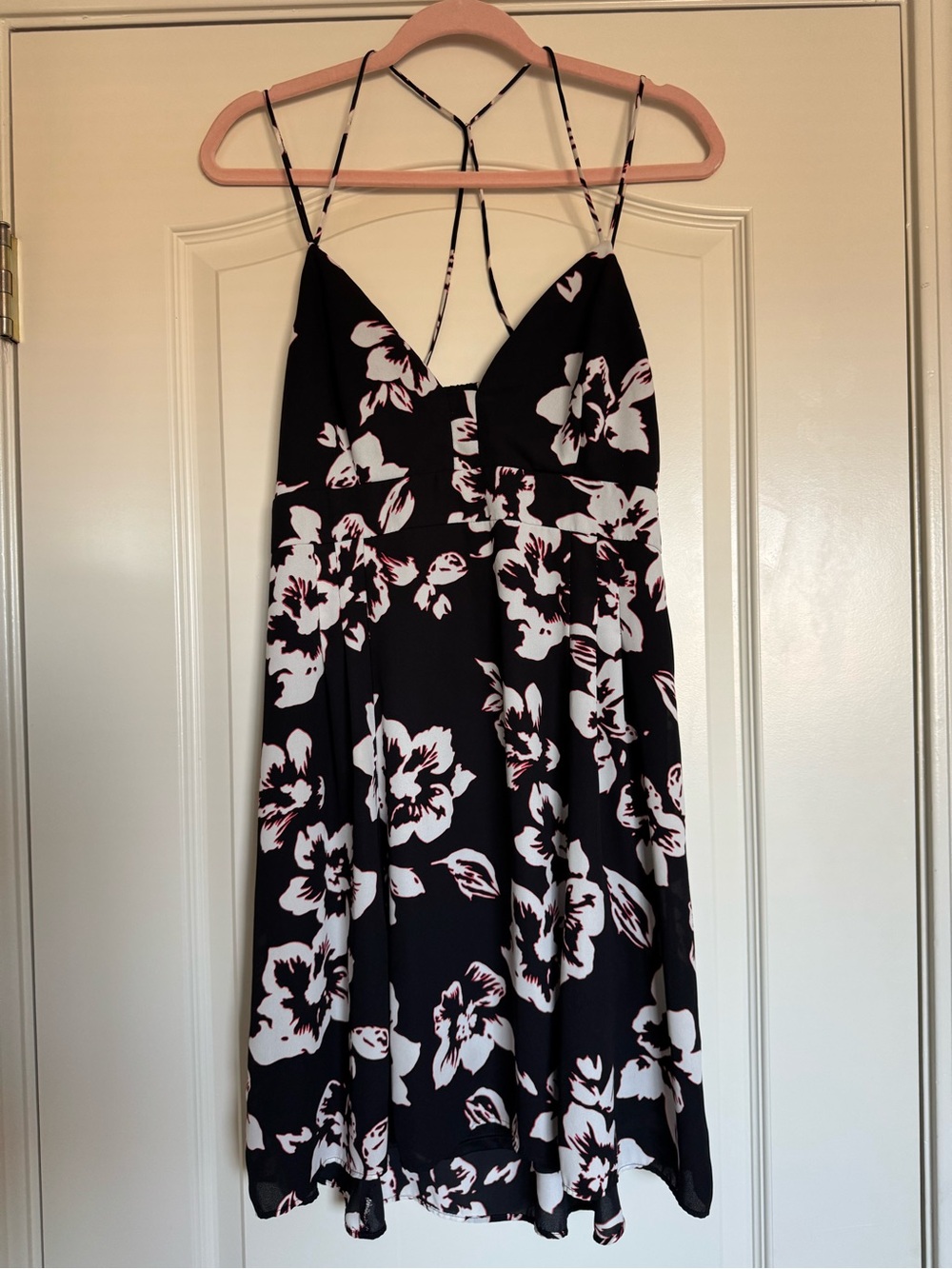 Express Black Floral Mini Dress with White/red Print